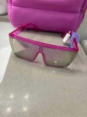 Claire's Pink Shield Sunglasses with Iridescent Lenses